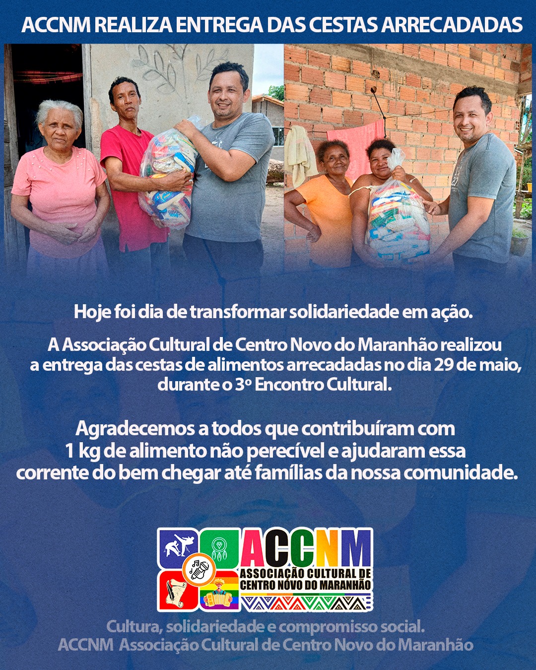 Entrega de cestas de alimentos arrecadadas pela ACCNM para fam&iacute;lias da comunidade